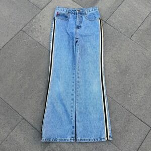 Vintage Outlaw High Waisted Wide Leg Jeans Side Stripe Light Wash USA Made 16